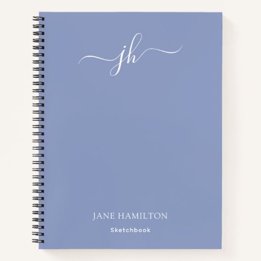 Blauw Monogram Schetsboek met Naam Notitieboek (Voorkant)