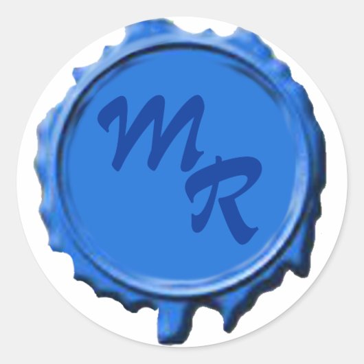 Blauw Monogram Seal Bruiloft Stickers (Voorkant)