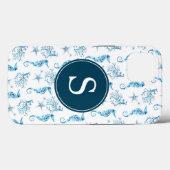 Blauw Monogram Strand Telefoonhoesje Case-Mate iPhone Case (Achterkant (horizontaal))