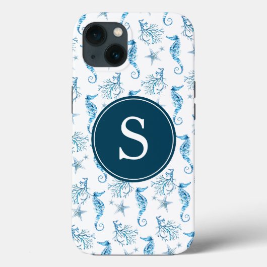 Blauw Monogram Strand Telefoonhoesje Case-Mate iPhone Case (Achterkant)