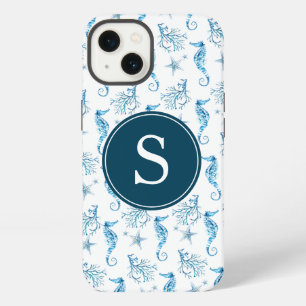 Blauw Monogram Strandleven Hoesje iPhone 13 Hoesje