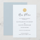 Blauw monogram trouwdatum nieuwe planning aankondi kaart (Voorkant / Achterkant)