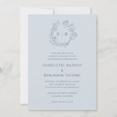 Blauw Monogram Trouwfeest Kaart (Voorkant)