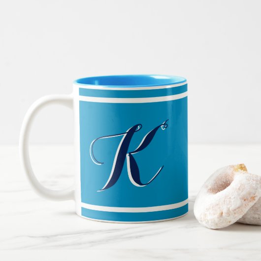 Blauw Monogram Tweekleurige Koffiemok (Met donut)