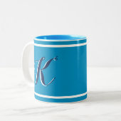 Blauw Monogram Tweekleurige Koffiemok (Voorkant links)