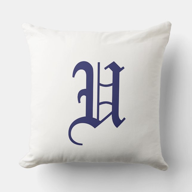 Blauw Monogram U Initiaal Witte Vierkant  Kussen (Voorkant)
