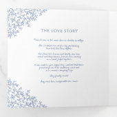 Blauw monogram verhaal toewijding foto bruiloft drieluik programma (Binnenzijde eerst)