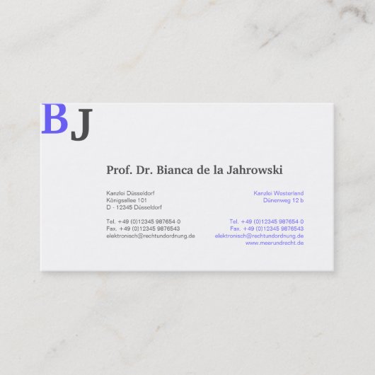 Blauw monogram visitekaartje (Voorkant)