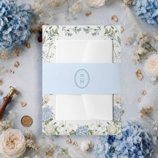 Blauw Monogram Wapen Huwelijksuitnodiging Buik Uitnodigingen Wikkel