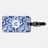 Blauw monogram Waterverf vlinder Bagagelabel (Voorkant horizontaal)