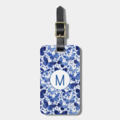Blauw monogram Waterverf vlinder Bagagelabel (Voorkant verticaal)