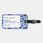 Blauw monogram Waterverf vlinder Bagagelabel (Achterkant horizontaal)