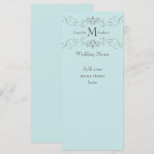 Blauw Monogram Wervelingen Wedding Menu Kaarten (Voorkant / Achterkant)