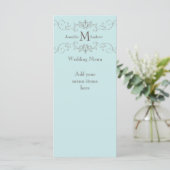 Blauw Monogram Wervelingen Wedding Menu Kaarten (Staand voorkant)