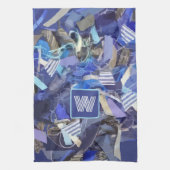 Blauw monogram wit grijs abstract nautische strepe theedoek (Verticaal)