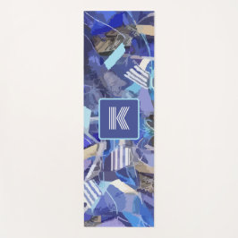 Blauw monogram wit grijs abstract strepen nautisch yogamat