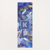 Blauw monogram wit grijs abstract strepen nautisch yogamat (Achterkant)