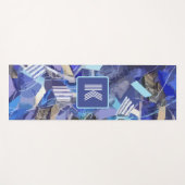 Blauw monogram wit grijs abstract strepen nautisch yogamat (Voorkant (horizontaal))