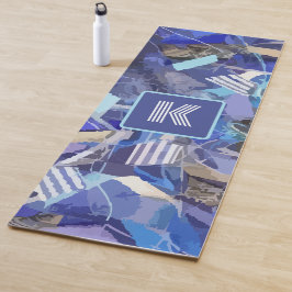 Blauw monogram wit grijs abstract strepen nautisch yogamat