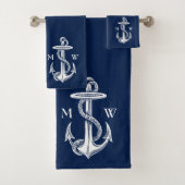 blauw monogram witte anchor Rope Navy Bad Handdoek (Insitu)