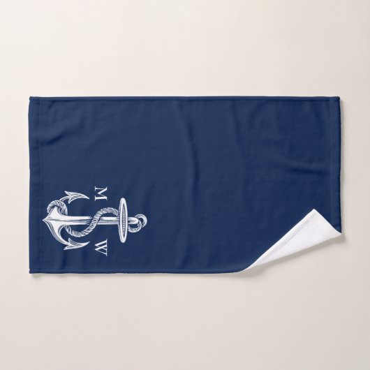 blauw monogram witte anchor Rope Navy Bad Handdoek (Handdoek)