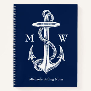 blauw monogram witte anchor Rope Navy Notitieboek