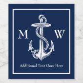  blauw monogram witte anchor Rope Navy Wijn Etiket (Enkel label)