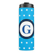 Blauw monogram witte stippen thermosbeker (Voorkant)