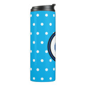 Blauw monogram witte stippen thermosbeker (Gedraaid links)
