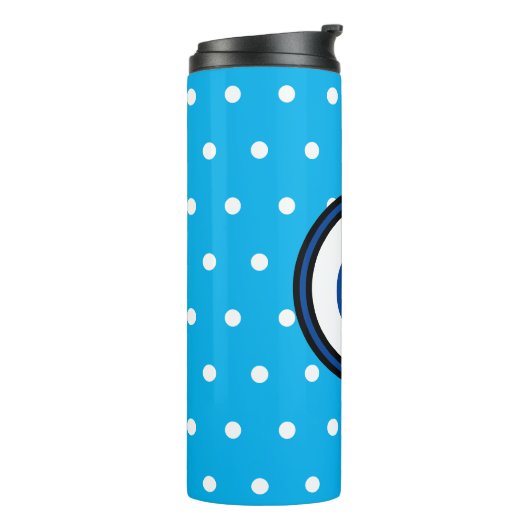 Blauw monogram witte stippen thermosbeker (Gedraaid links)