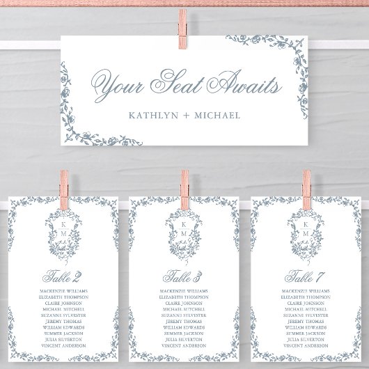 Blauw Monogram Zitkaart Kaart Crest