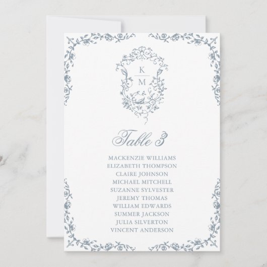 Blauw Monogram Zitkaart Kaart Crest (Voorkant)