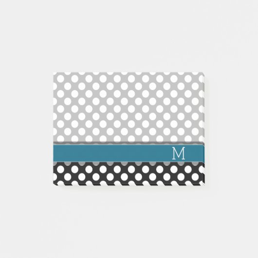 Blauw monogram zwart-wit poka Pat Pattern Post-it® Notes (Voorkant)