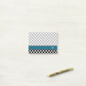 Blauw monogram zwart-wit poka Pat Pattern Post-it® Notes (Op bureau)