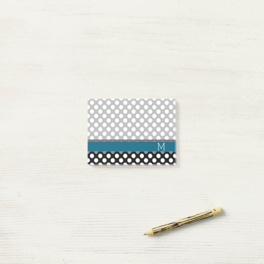 Blauw monogram zwart-wit poka Pat Pattern Post-it® Notes (Op bureau)