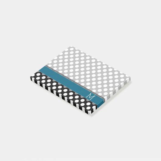 Blauw monogram zwart-wit poka Pat Pattern Post-it® Notes (Schuin)