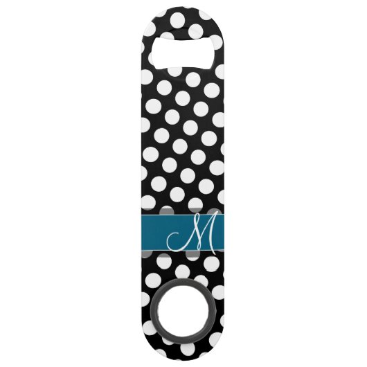 Blauw monogram zwart-wit poka Pat Pattern Speed Flessenopener (Achterkant)