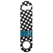 Blauw monogram zwart-wit poka Pat Pattern Speed Flessenopener (Voorkant)