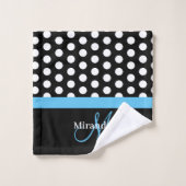 Blauw Monogram Zwart Wit Polka Dot Badhanddoek Set Bad Handdoek (Wasdoekje)