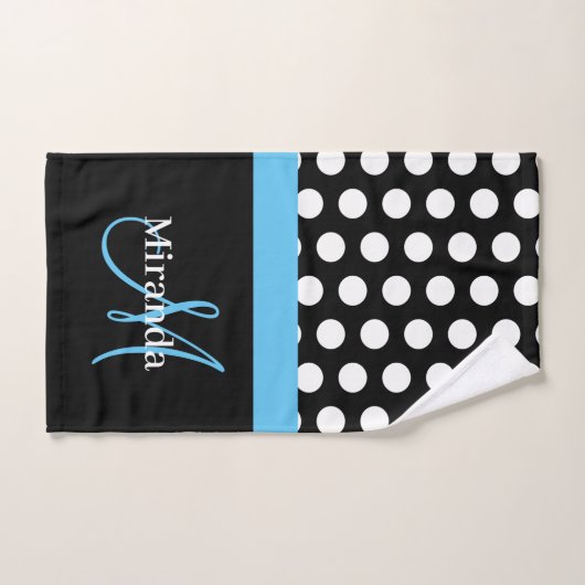 Blauw Monogram Zwart Wit Polka Dot Badhanddoek Set Bad Handdoek (Handdoek)