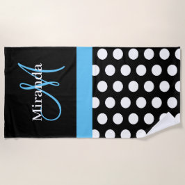 Blauw Monogram Zwart Wit Polka Dot Strandlaken