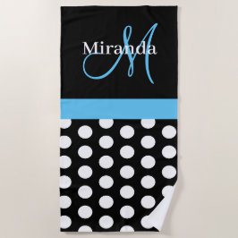Blauw Monogram Zwart Wit Polka Dot Strandlaken