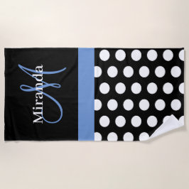 Blauw Monogram Zwart Wit Polka Dot Strandlaken