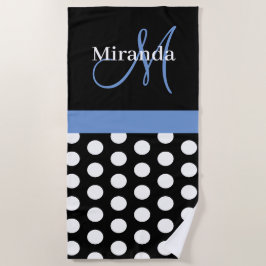 Blauw Monogram Zwart Wit Polka Dot Strandlaken