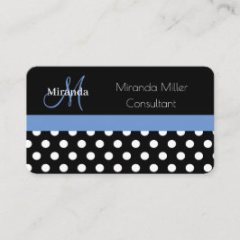 Blauw Monogram Zwart Wit Polka Dot Visitekaartje