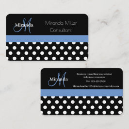Blauw Monogram Zwart Wit Polka Dot Visitekaartje