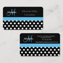 Blauw Monogram Zwart Wit Polka Dot Visitekaartje