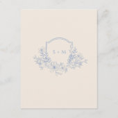 Blauw Monogrammed Crest Floral Wedding Details Informatiekaartje (Achterkant)
