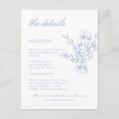 Blauw Monogrammed Crest Floral Wedding Details Informatiekaartje (Voorkant)