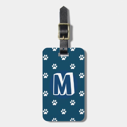Blauw Monogrammed Pet Bagagelabel (Voorkant verticaal)
